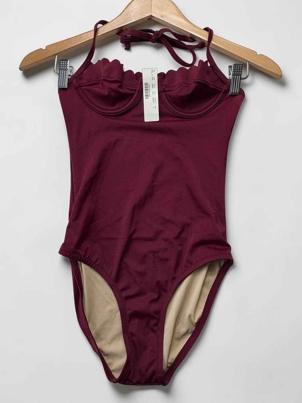 NWT J.Crew Scalloped Underwire Halter One-Piece Swimsuit Red Currant Size 0